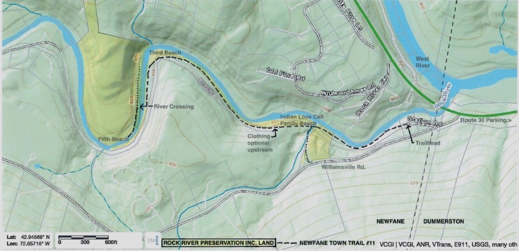 Static preview of the Rock River area map showing Route 30 parking pull-offs and the trail to the river